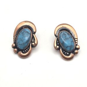 Bell Trading Post Vintage Copper Turquoise Clip on Earrings